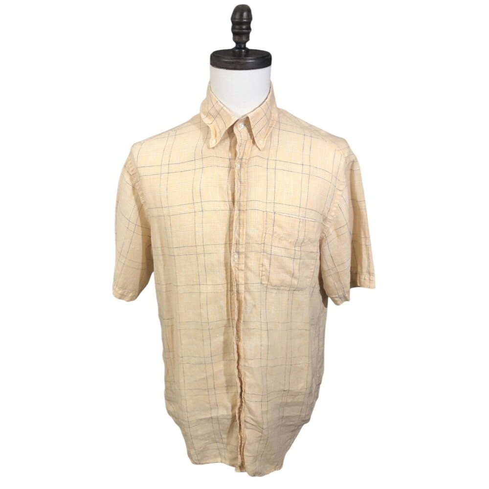 T. Harris London Button Down Shirt Mens Yellow Large 100% Linen